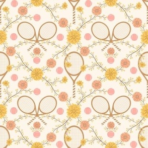 Tennis Racket and Ball - Sport Game with Floral element | Brown / Golden | Court Sport | Small Scale