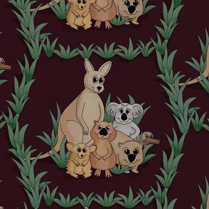 Animal friends group - burgundy - Large