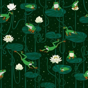Frogs and water lilies. Dark tones verison