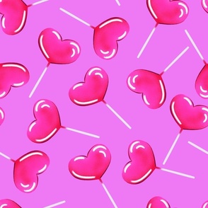 Scattered pink lollipop hearts Valentine's day seamless pattern 