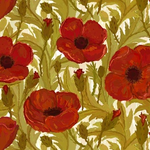 24x16 Vintage Red Poppy - Large Painted Floral