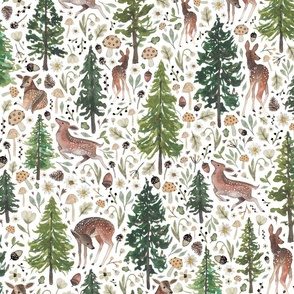 Hand painted deer forest in watercolour