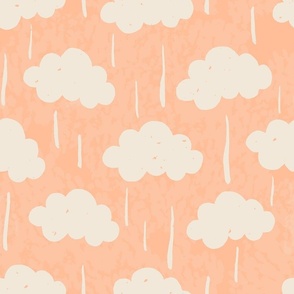 Large Hand Drawn Clouds And Rain Peach Fuzz Textured Medium