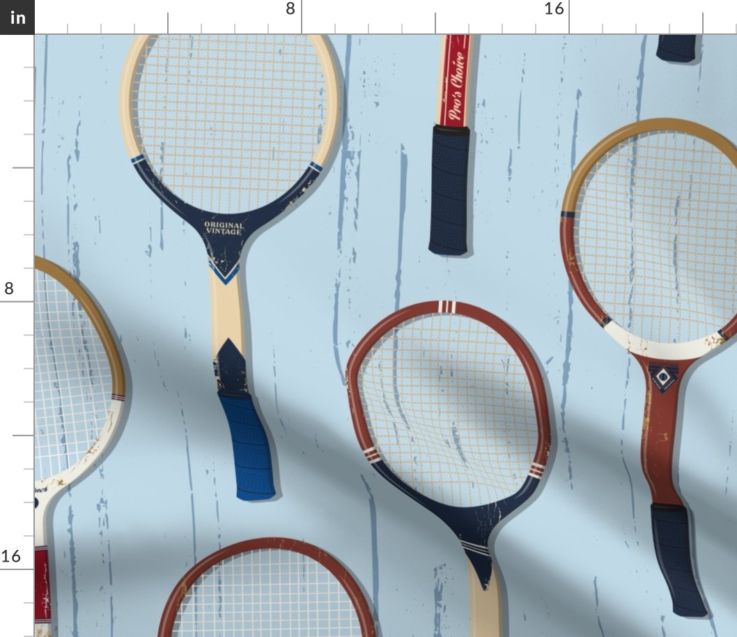 XL Vintage Tennis Rackets light blue
