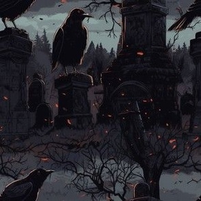 crows in a graveyard night