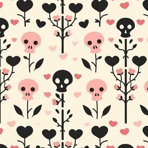 Pastel goth valentines day skull and hearts 
