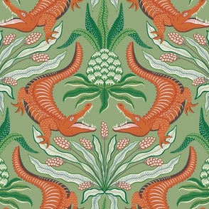 crocodiles/custom orange on green/large