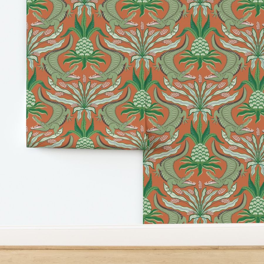 crocodiles - custom green on orange rust - large