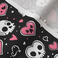 Kawaii goth skulls and hearts valentine