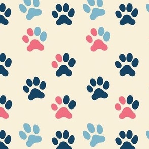 Pink and blue dog paw pattern
