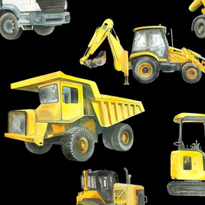 Diggers, dumper trunk and bull dozers - detailed watercolours 