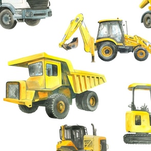 Diggers, bulldozers and dumper trucks  white background 