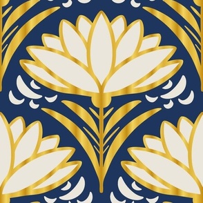 Deco-Delight-1920s-Art-Deco-Style-Flower---dark-navy-blue-beige-gold-XL-jumbo