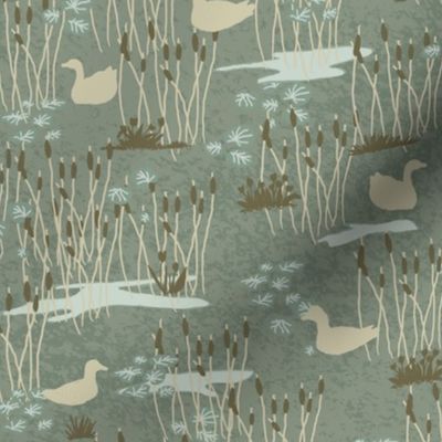 ducks in lake reeds
