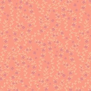 Ditsy Little Flowers And Branches On Peach Background