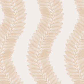 Trailing wavy kelp in tan on cream white with wider spacing - large - for coastal chic