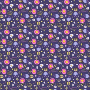 scattered retro flowers on moderate indigo | small 