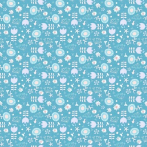 scattered retro flowers on pastel blue | small    