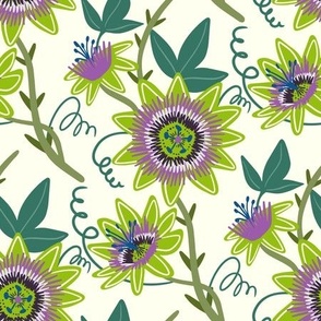 Vibrant Passionflower Botanical Design, Exotic Nature Inspired Floral Pattern on a Light Background