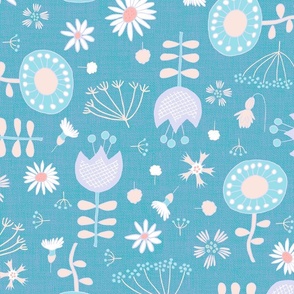 scattered retro flowers on pastel blue | large