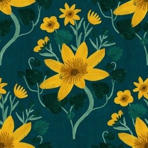  Lesser Celandine Flower Pattern on Navy Background