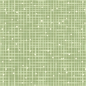 S. Pastel green hand drawn grid and tossed dots, Neutral colors