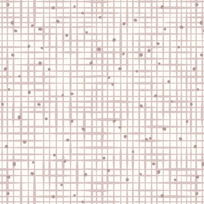 S. Neutral beige grid on cream white with tossed hand drawn dots. Boho cottage