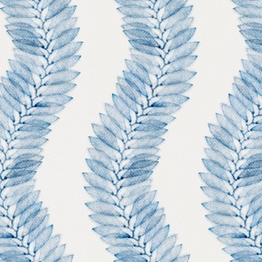 Trailing wavy kelp in blue on white with wider spacing - large