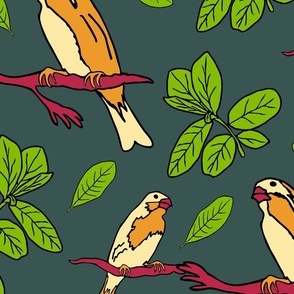 birds and small branches on olive green (big)