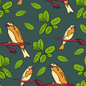 birds and small branches on olive green (medium)