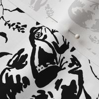 m Frogs on lily pad round leaves Jungle Rain Forest - black ink on white