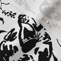 medium - Frogs on lily pad round leaves in Jungle Rain Forest - white on black ink version