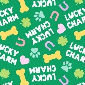 Lucky Charm - Dog St. Patrick's Day - white/green - dog bones and clover - LAD24