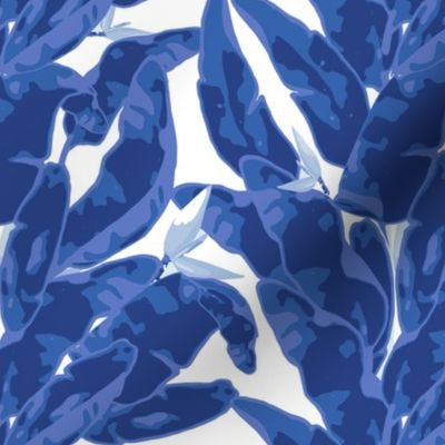 Banana Cabana | Cobalt Blue  Tropical Palm Fronds and Banana Leaves