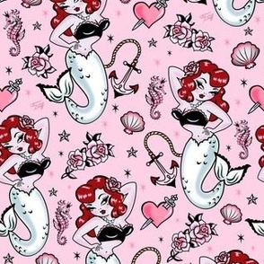 SMALL--Molly Mermaid on Pink