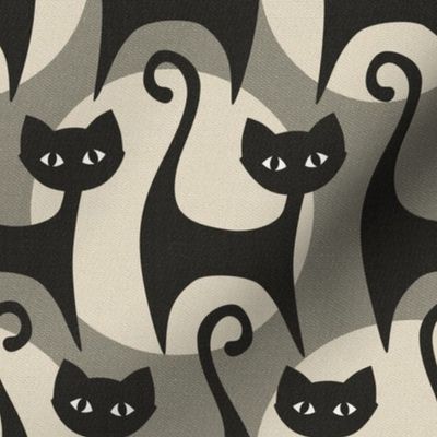 cats on dots background - grey khaki