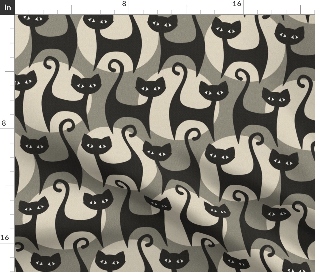 cats on dots background - grey khaki