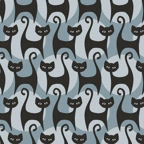 cats on dots background - blue