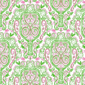 Pickleball Rococo Preppy Medium Scale Pink and Green 