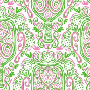 Pickleball Rococo Preppy Large Scale Pink and Green  