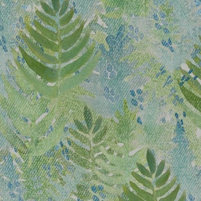 Ferns Blue Green Texture Painted Marks Large Size