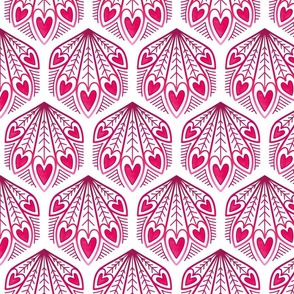 M – Red Peacock Feather Hearts - Burgundy & white geometric hexagon block print