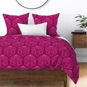 L – Magenta Peacock Feather Hearts - Burgundy pink geometric hexagon block print