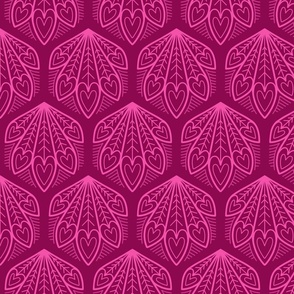 M – Magenta Peacock Feather Hearts - Burgundy pink geometric hexagon block print