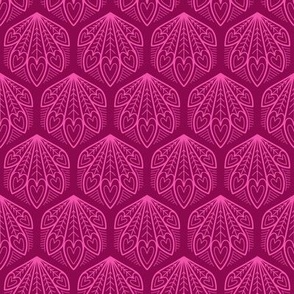 S – Magenta Peacock Feather Hearts - Pink Burgundy Red Block Print