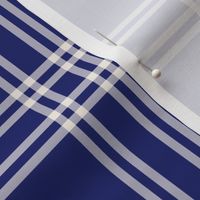 Elegant ultramarine blue and cream white plaid, simple white on blue tartan