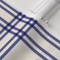 Elegant ultramarine blue and cream white plaid, simple blue on white tartan