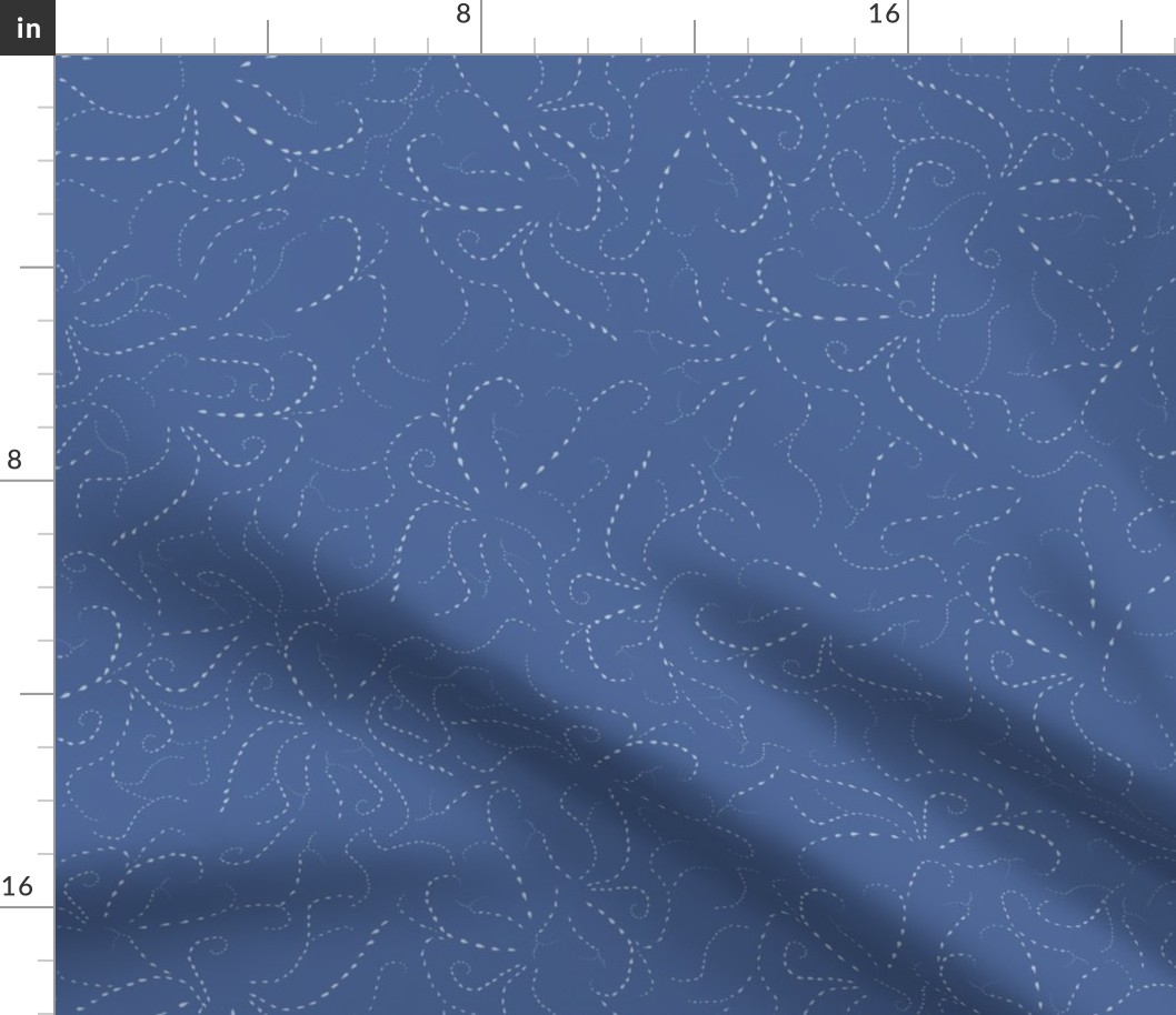 Indigo Embroidered Clouds / Swirly Clouds Made of Sewing Stitches in Blue Sky