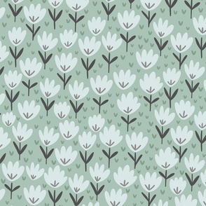 Sage Flower Patch - sage floral fabric, baby girl fabric, green flower fabric, summer baby print – Small scale