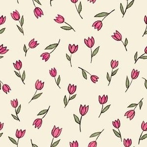 Small Tossed Sketched Tulips on Ivory Cream